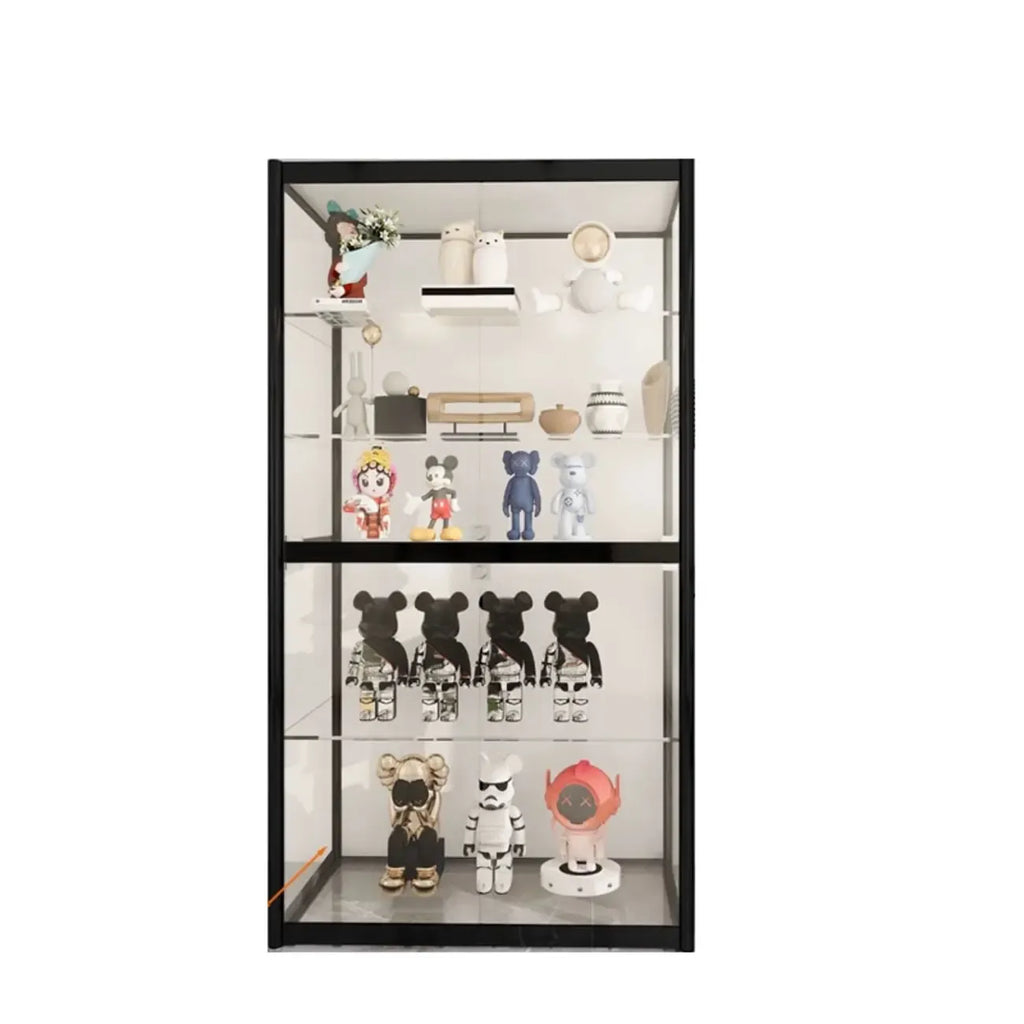 Vitrine à cadre en métal noir et étagère en verre transparent