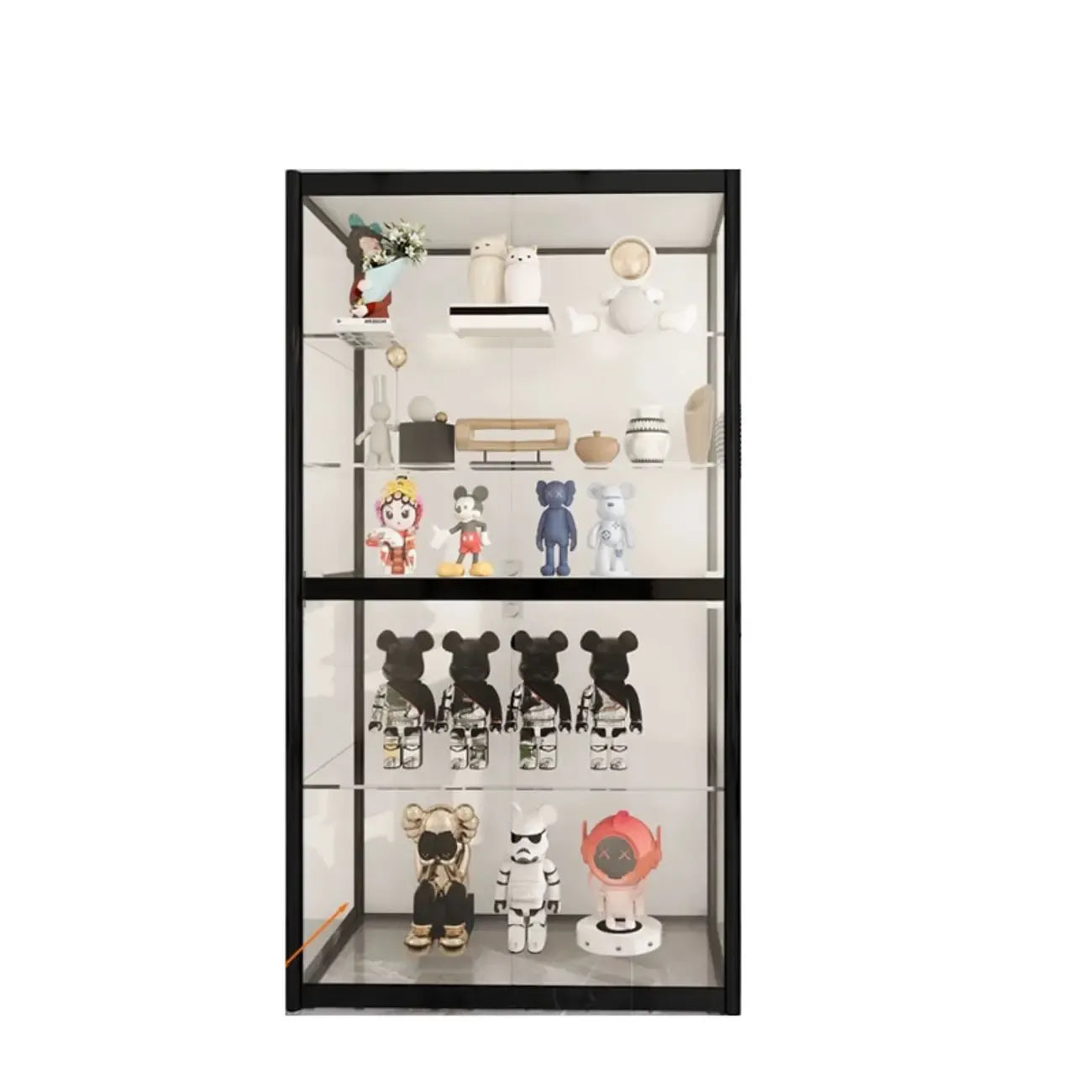 Vitrine à cadre en métal noir et étagère en verre transparent