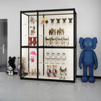 Vitrine à cadre en métal noir et étagère en verre transparent