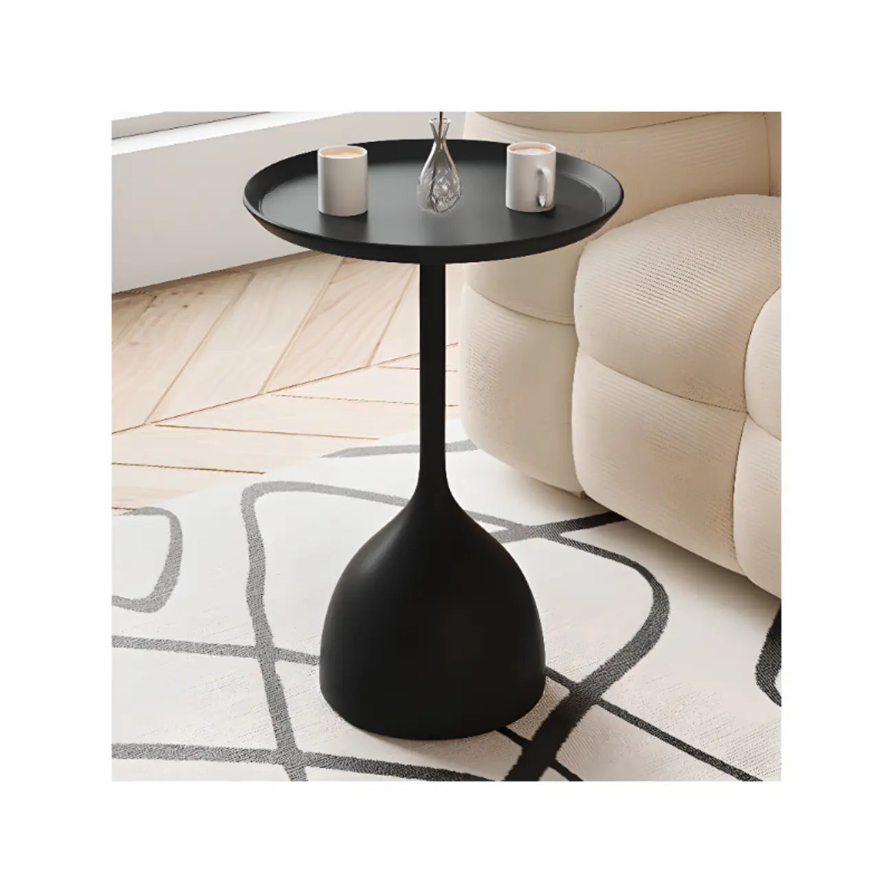 Table d'appoint noire avec plateau en métal et rangement pour salon