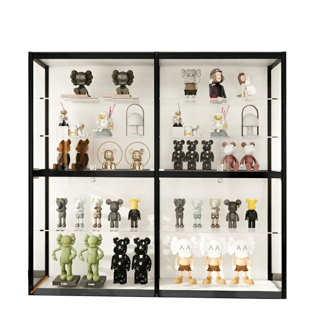 Vitrine à cadre en métal noir et étagère en verre transparent