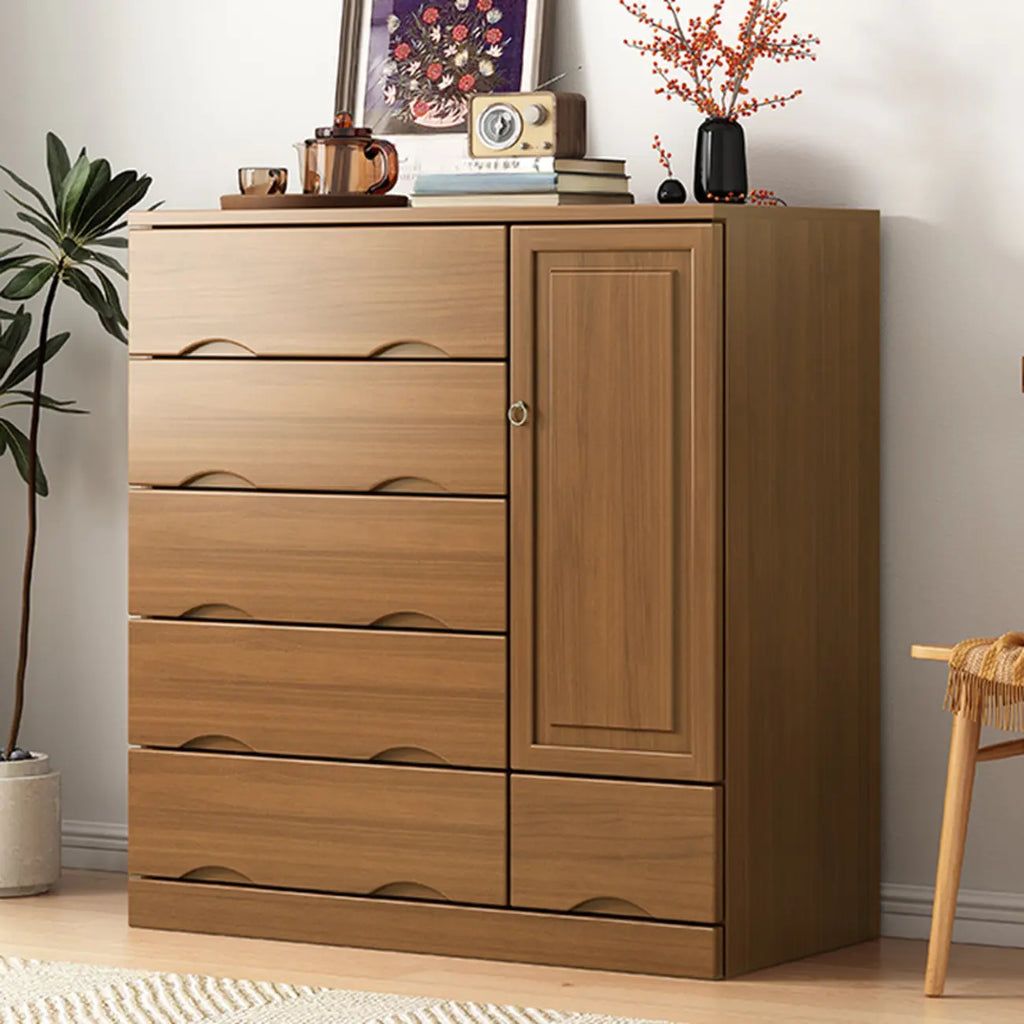 Commode industrielle en bois massif à 5 tiroirs pour chambre à coucher