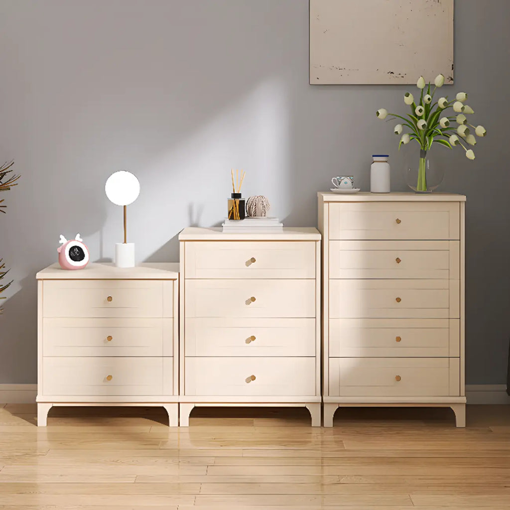 Commode moderne en bois blanc cassé à 5 tiroirs pour chambre à coucher