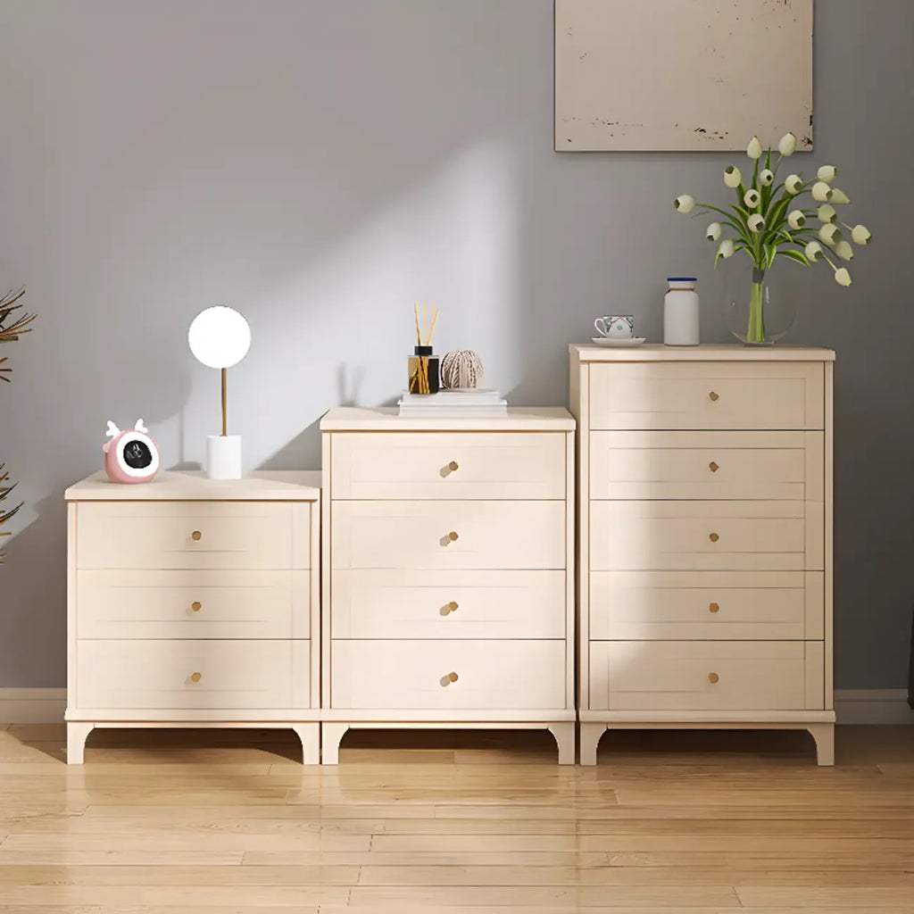 Commode moderne en bois blanc cassé à 5 tiroirs pour chambre à coucher