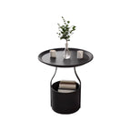 Table d'appoint noire avec plateau en métal et rangement pour salon