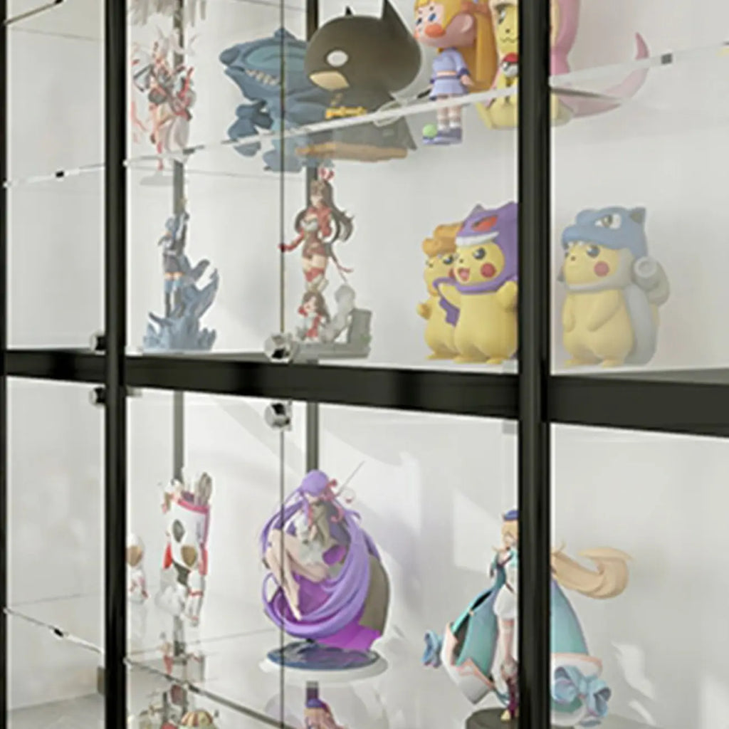Vitrine à cadre en métal noir et étagère en verre transparent