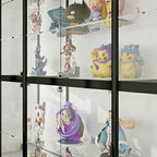 Vitrine à cadre en métal noir et étagère en verre transparent