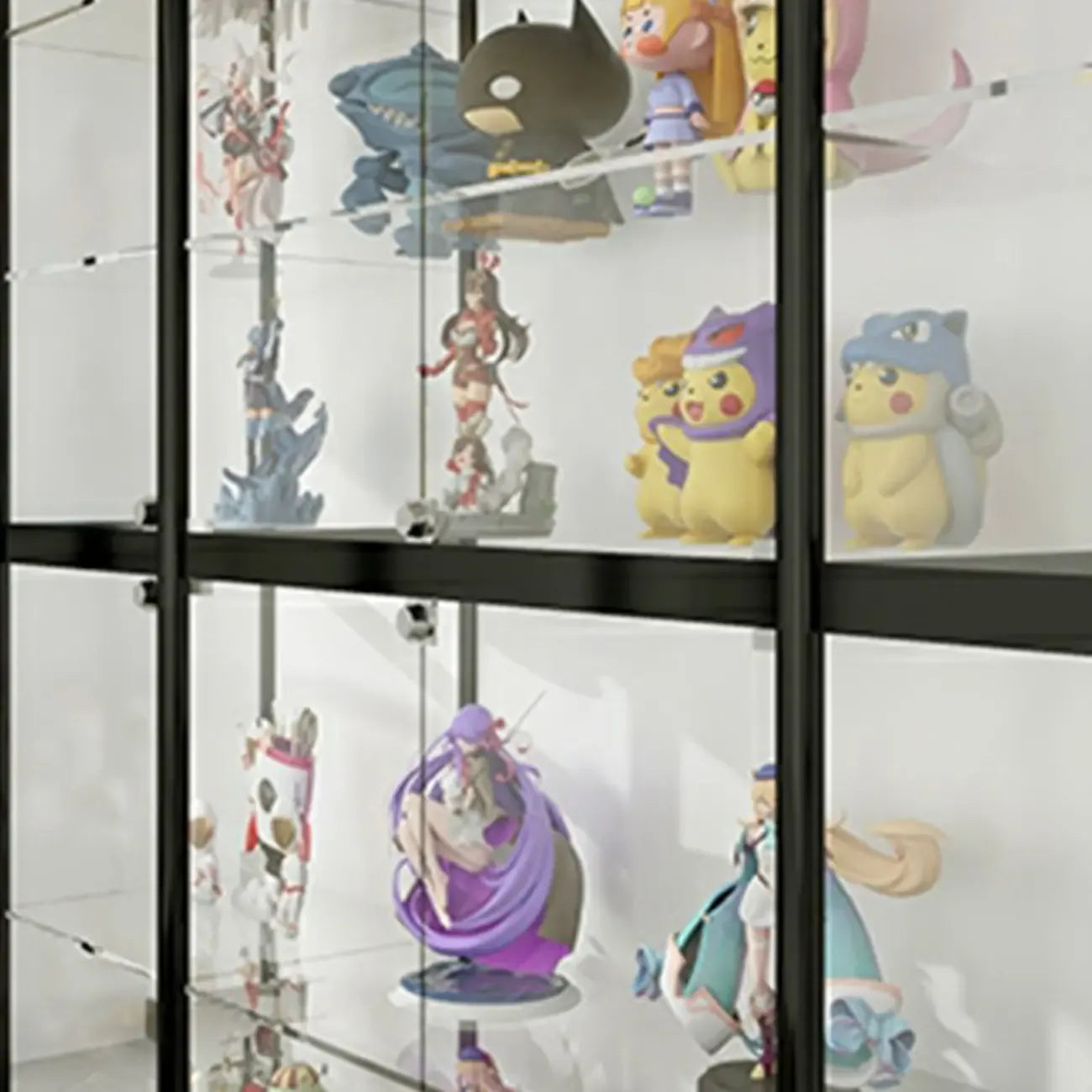 Vitrine à cadre en métal noir et étagère en verre transparent