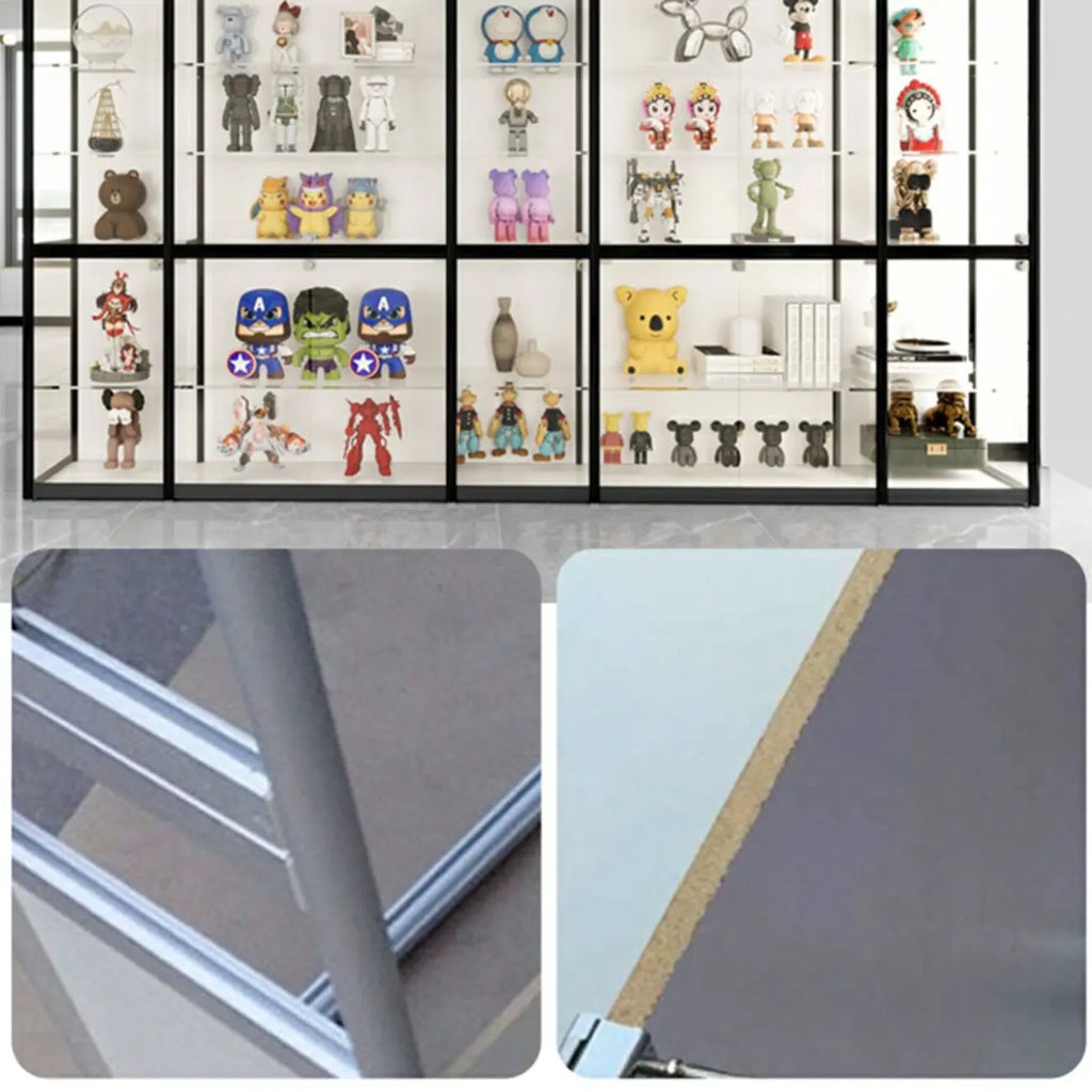 Vitrine à cadre en métal noir et étagère en verre transparent