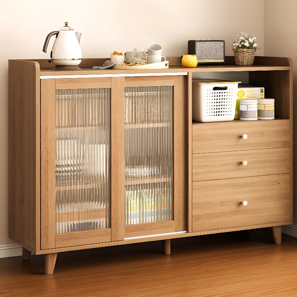 Meuble indépendant marron avec porte coulissante et étagère extérieure