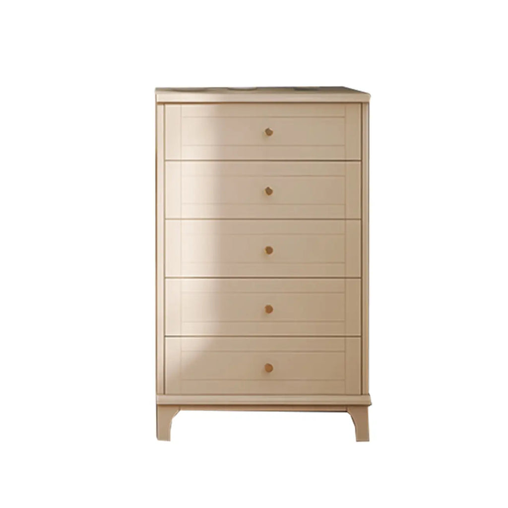 Commode moderne en bois blanc cassé à 5 tiroirs pour chambre à coucher