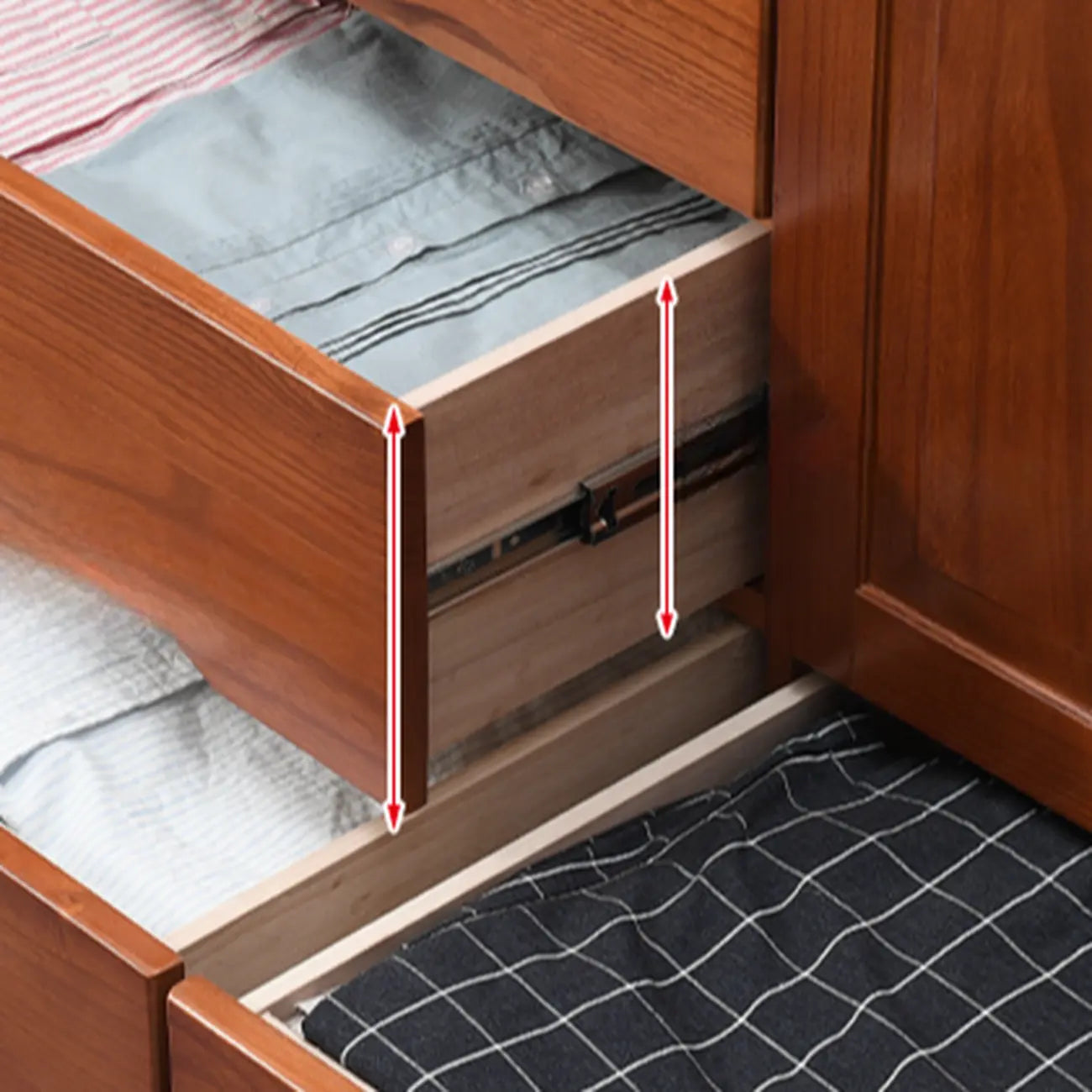 Commode industrielle en bois massif à 5 tiroirs pour chambre à coucher