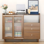 Meuble indépendant marron avec porte coulissante et étagère extérieure