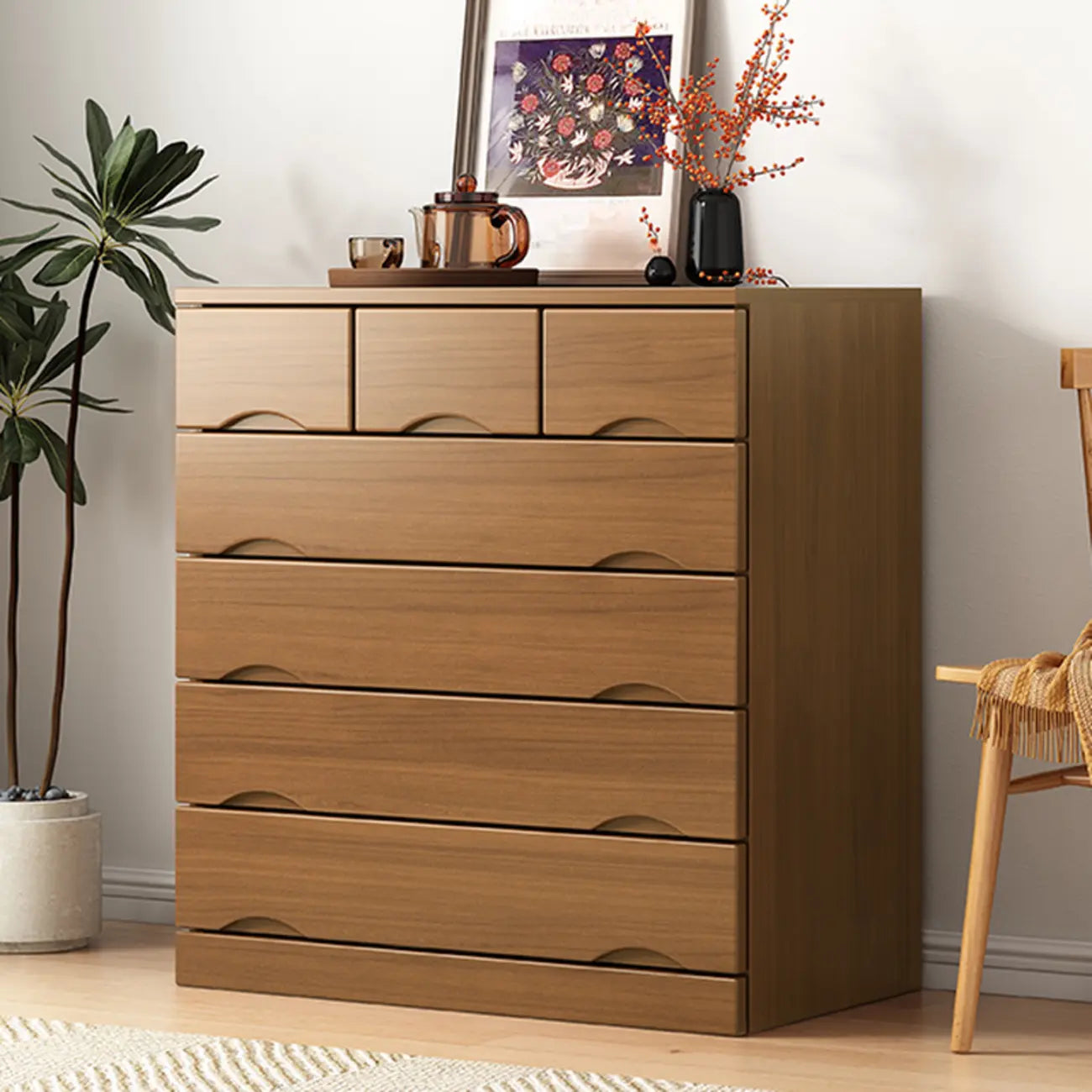 Commode industrielle en bois massif à 5 tiroirs pour chambre à coucher