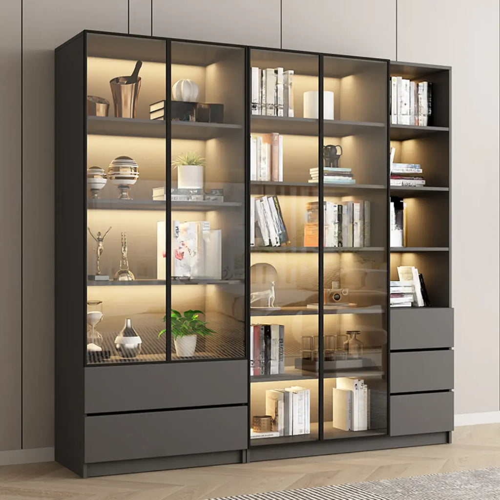 Vitrine standard de rangement avec porte vitrée et bois noir