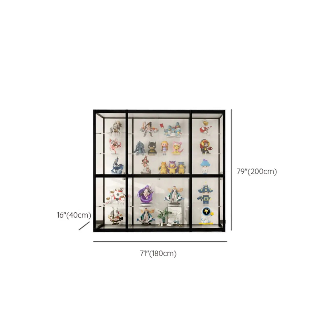 Vitrine à cadre en métal noir et étagère en verre transparent