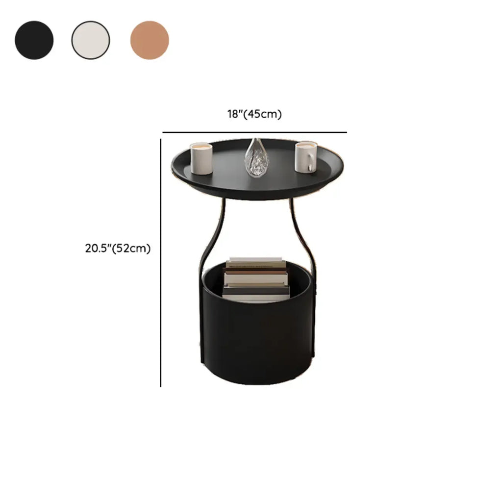 Table d'appoint noire avec plateau en métal et rangement pour salon