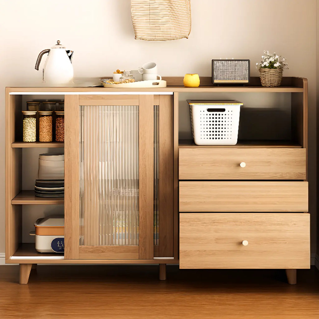 Meuble indépendant marron avec porte coulissante et étagère extérieure