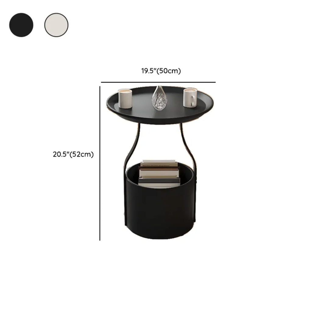 Table d'appoint noire avec plateau en métal et rangement pour salon