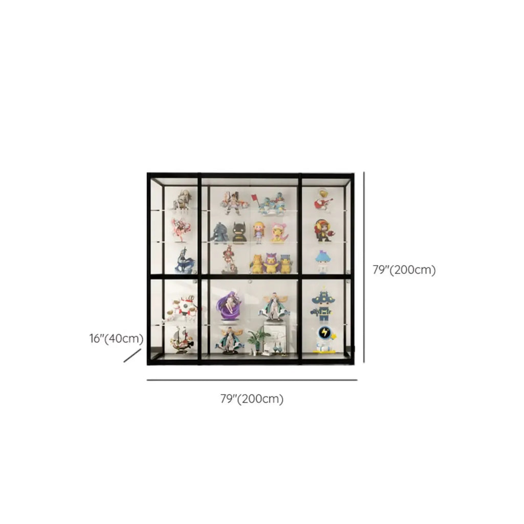 Vitrine à cadre en métal noir et étagère en verre transparent