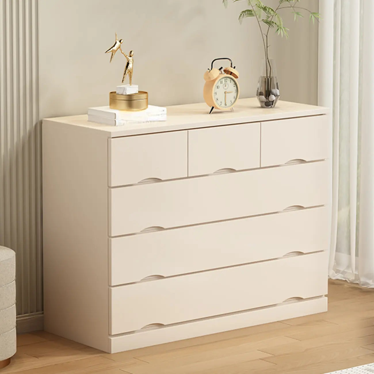 Commode industrielle en bois massif à 5 tiroirs pour chambre à coucher