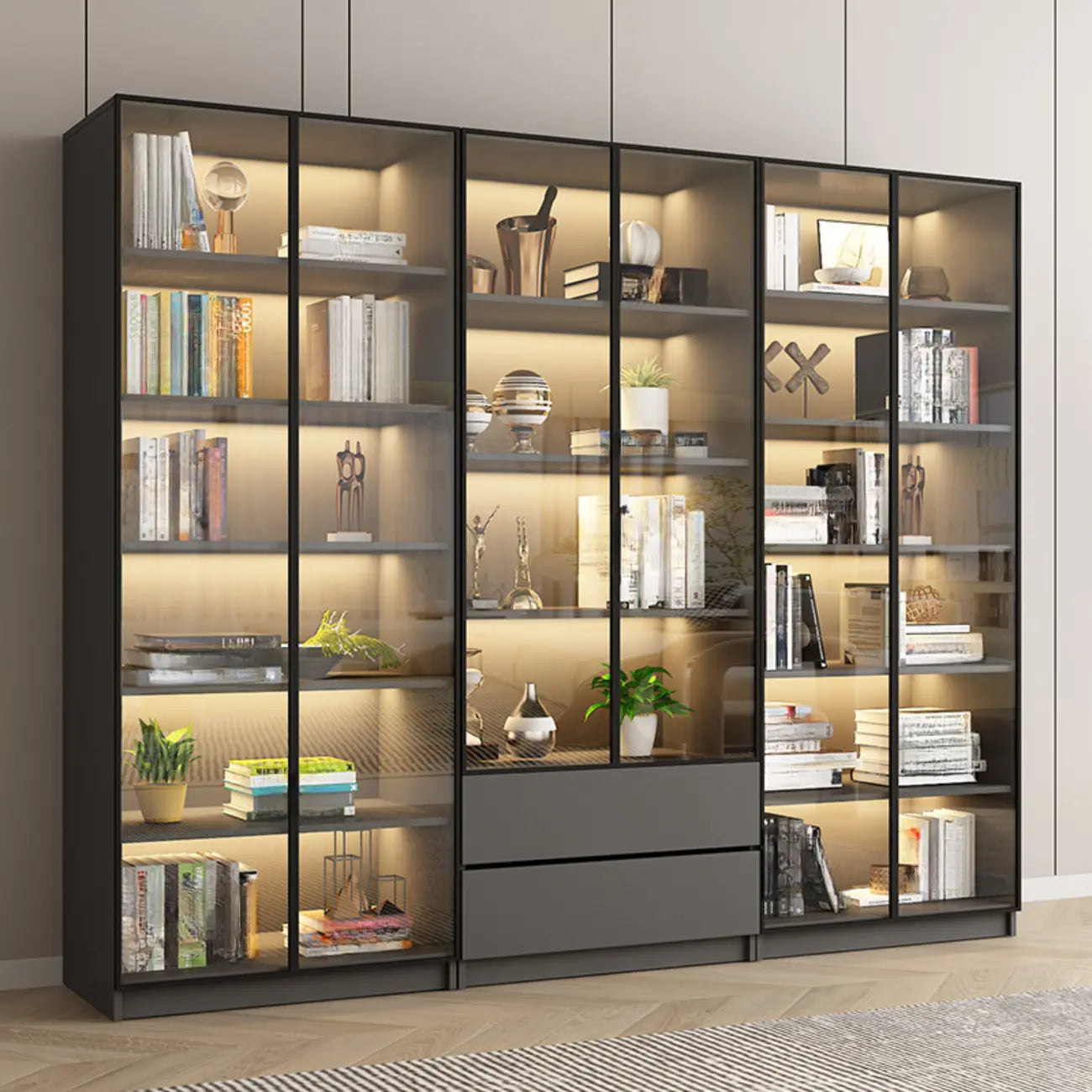 Vitrine standard de rangement avec porte vitrée et bois noir