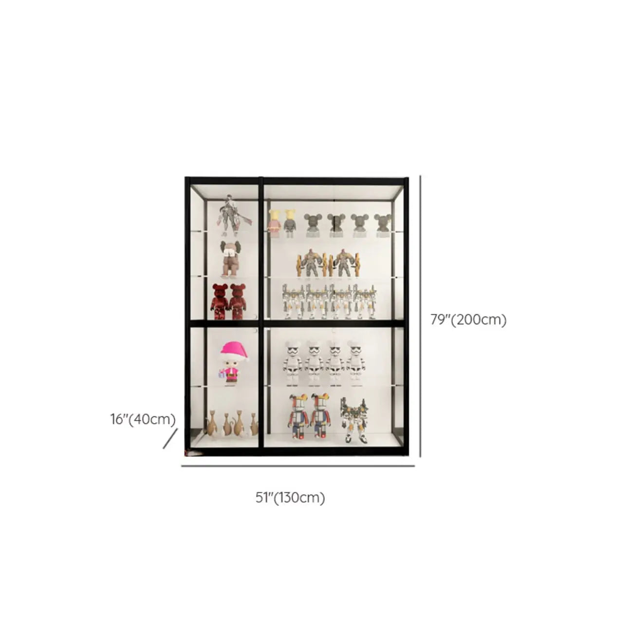 Vitrine à cadre en métal noir et étagère en verre transparent