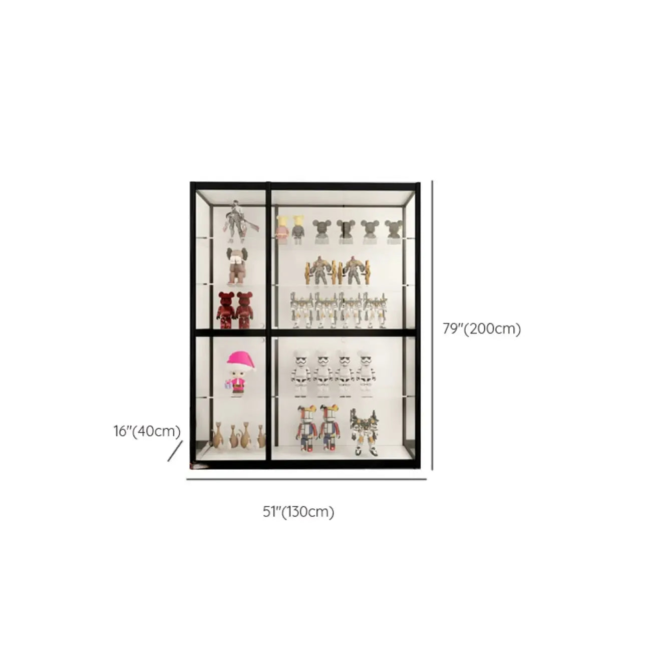 Vitrine à cadre en métal noir et étagère en verre transparent