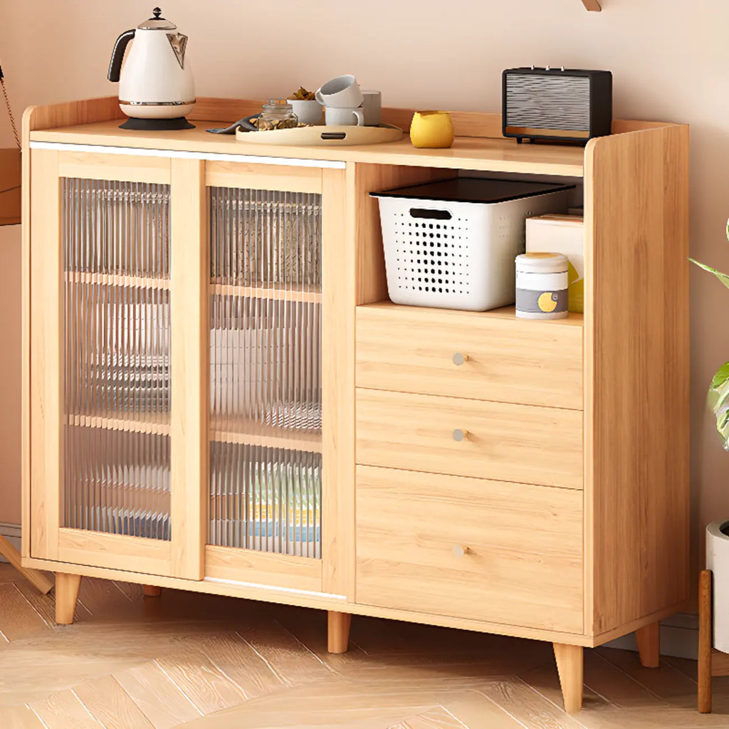 Meuble indépendant marron avec porte coulissante et étagère extérieure