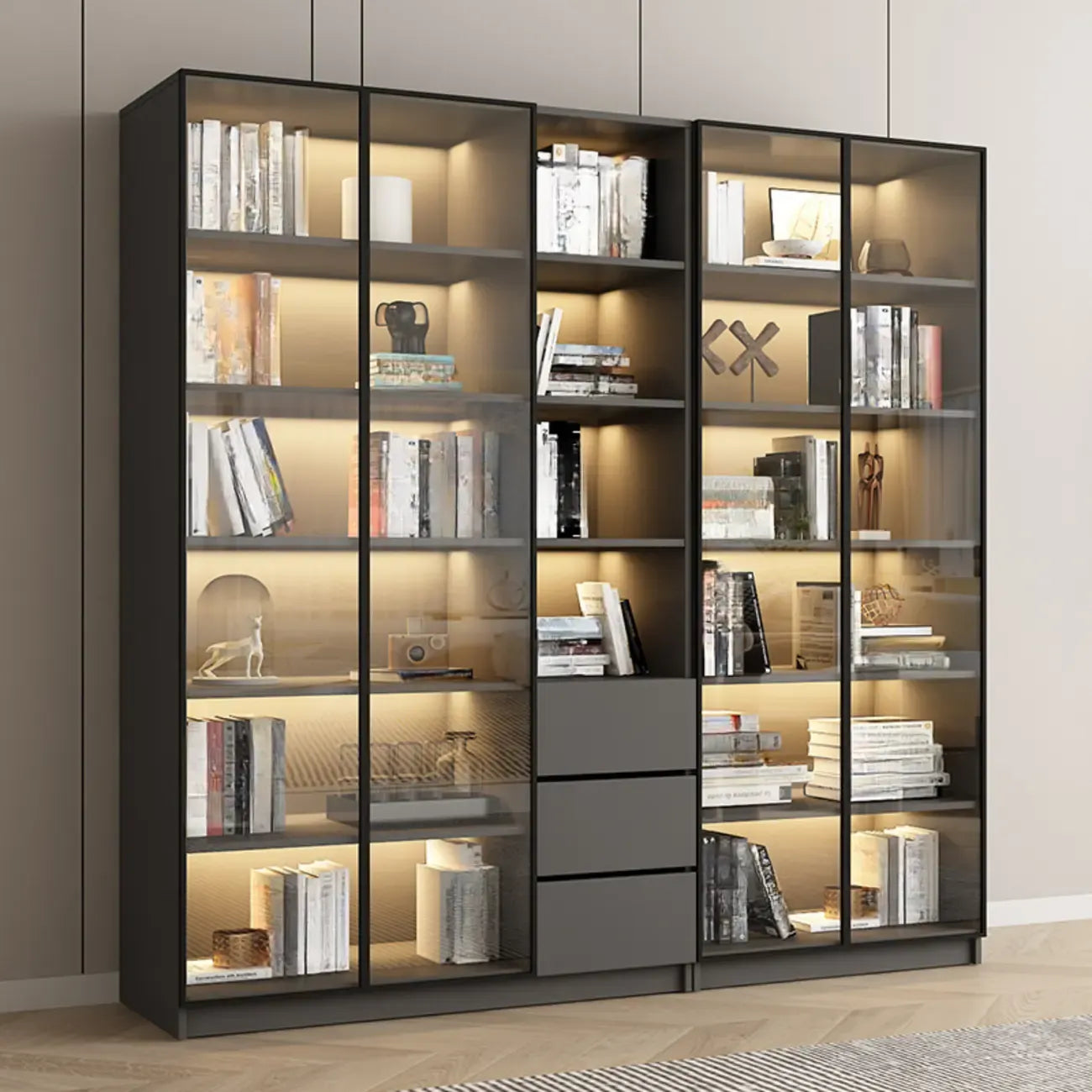 Vitrine standard de rangement avec porte vitrée et bois noir