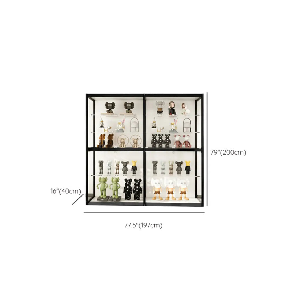 Vitrine à cadre en métal noir et étagère en verre transparent