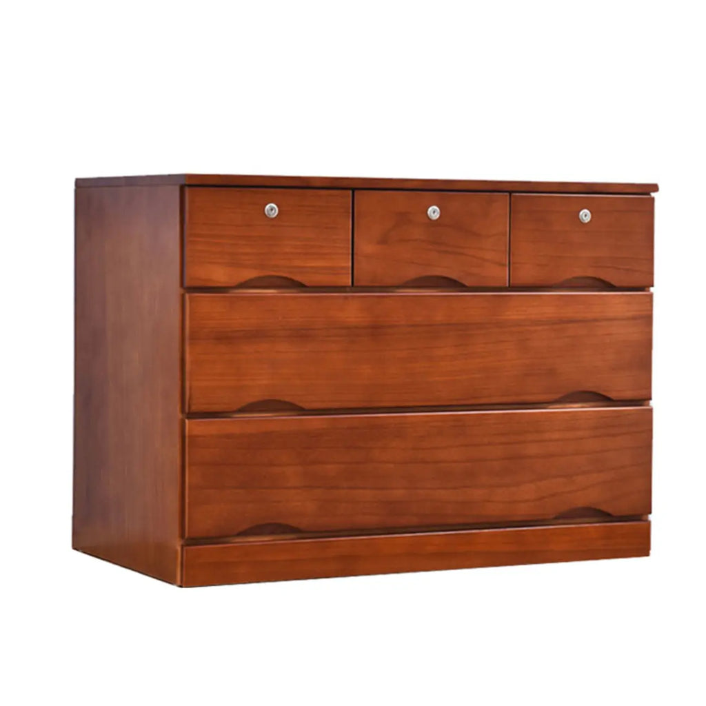 Commode industrielle en bois massif à 5 tiroirs pour chambre à coucher