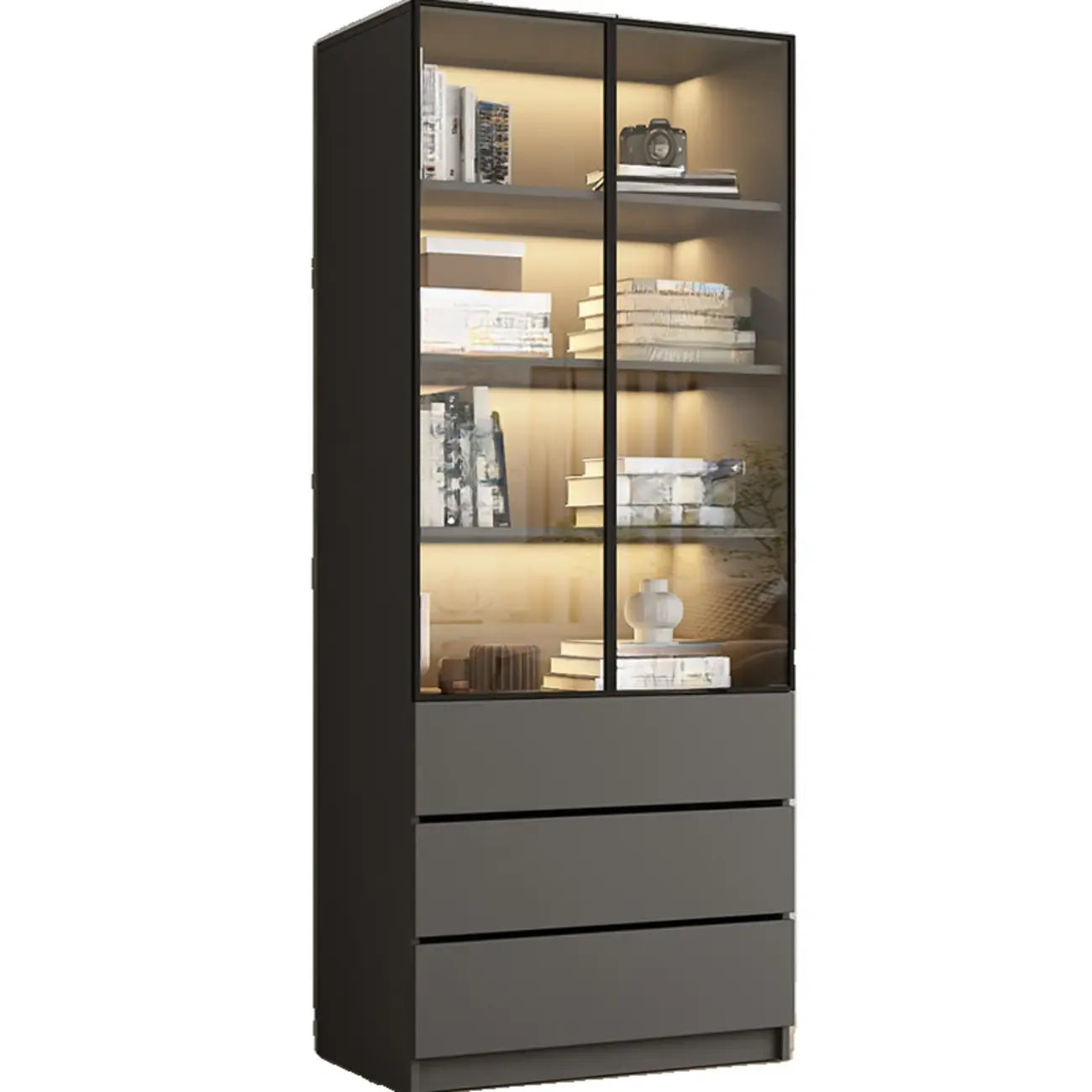 Vitrine standard de rangement avec porte vitrée et bois noir