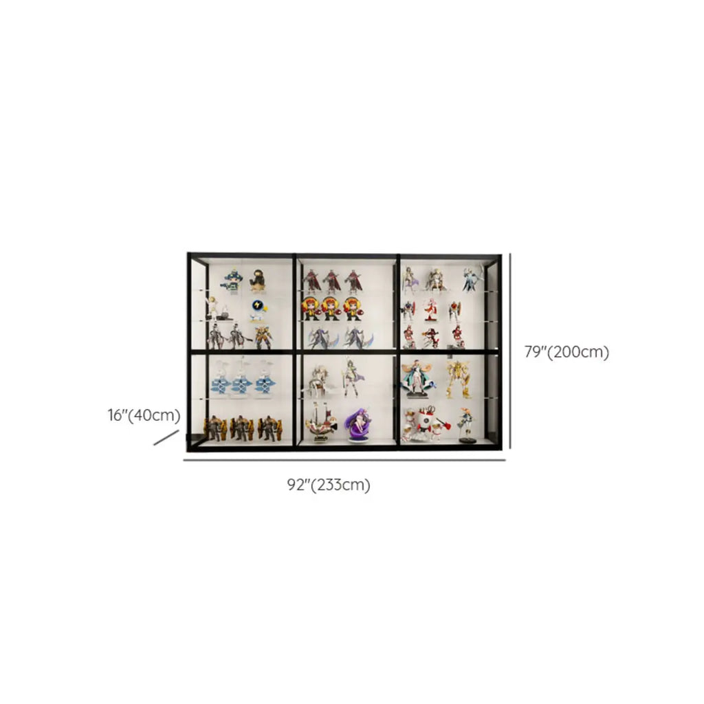 Vitrine à cadre en métal noir et étagère en verre transparent