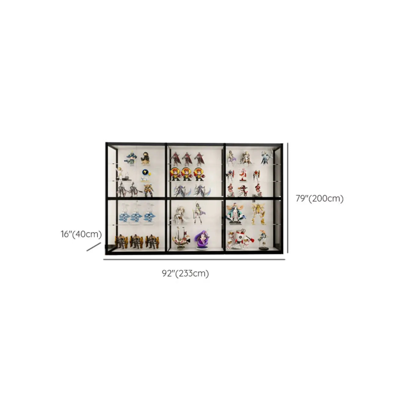 Vitrine à cadre en métal noir et étagère en verre transparent