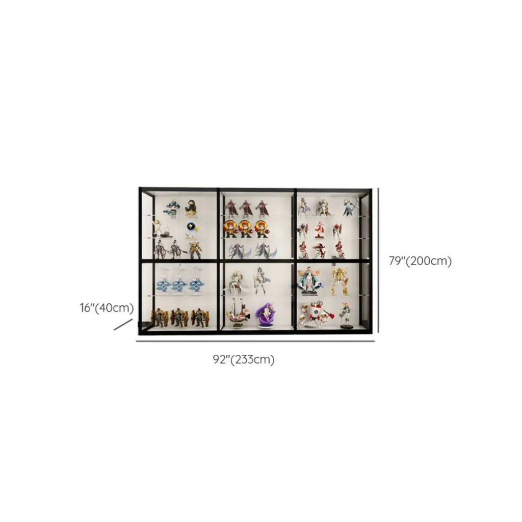 Vitrine à cadre en métal noir et étagère en verre transparent