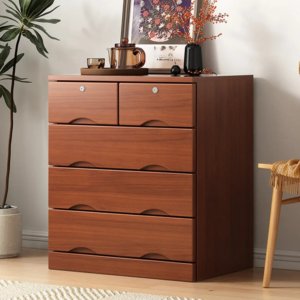 Commode industrielle en bois massif à 5 tiroirs pour chambre à coucher