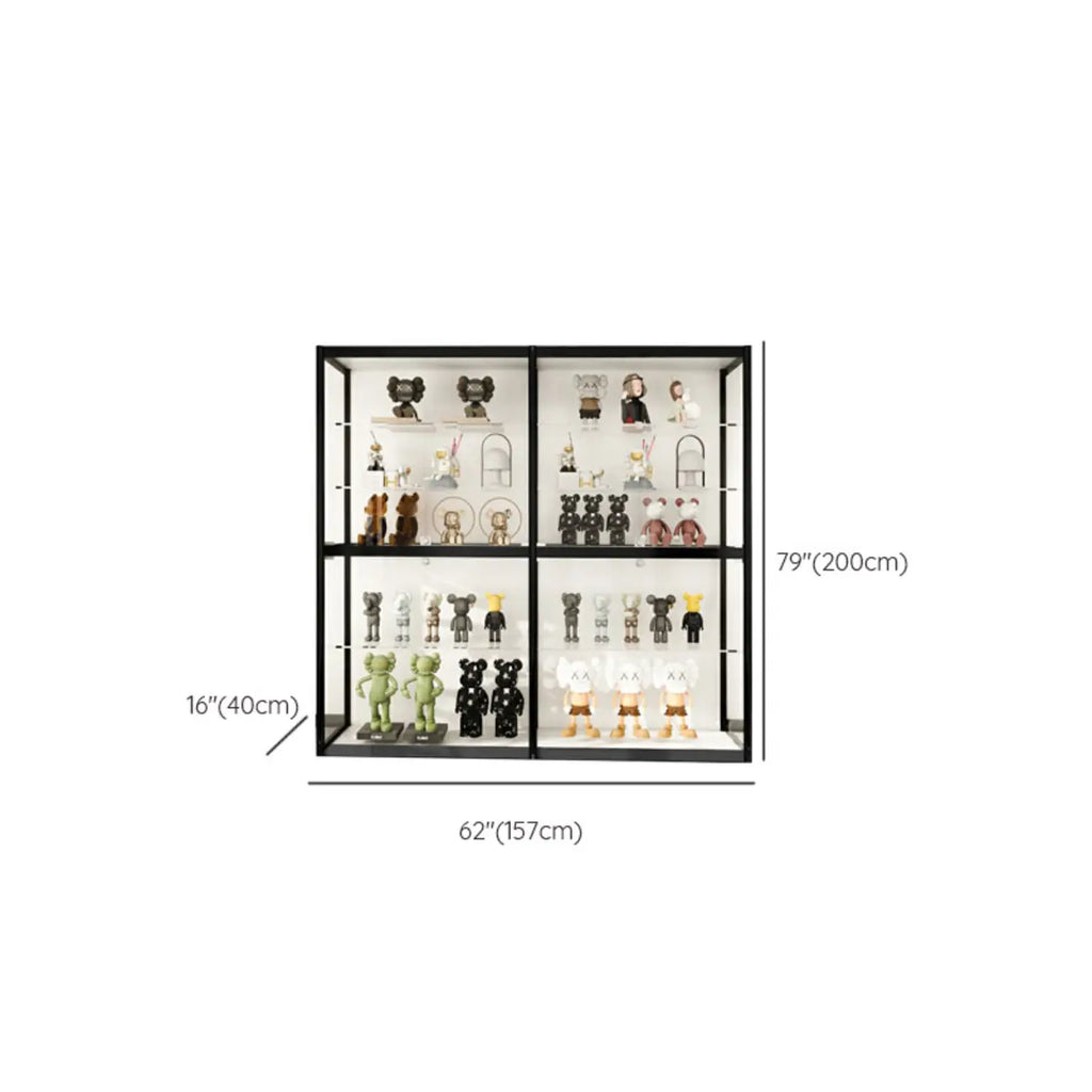 Vitrine à cadre en métal noir et étagère en verre transparent