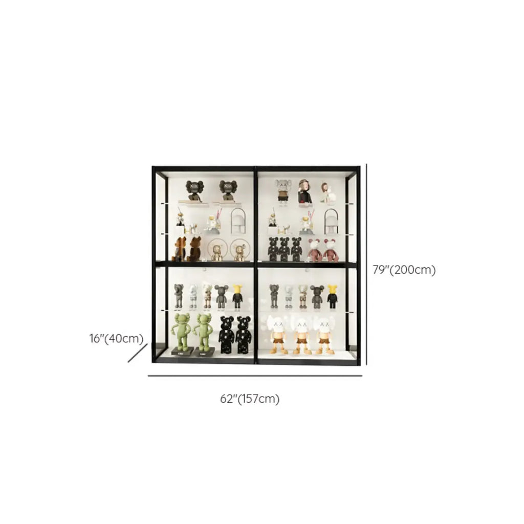 Vitrine à cadre en métal noir et étagère en verre transparent