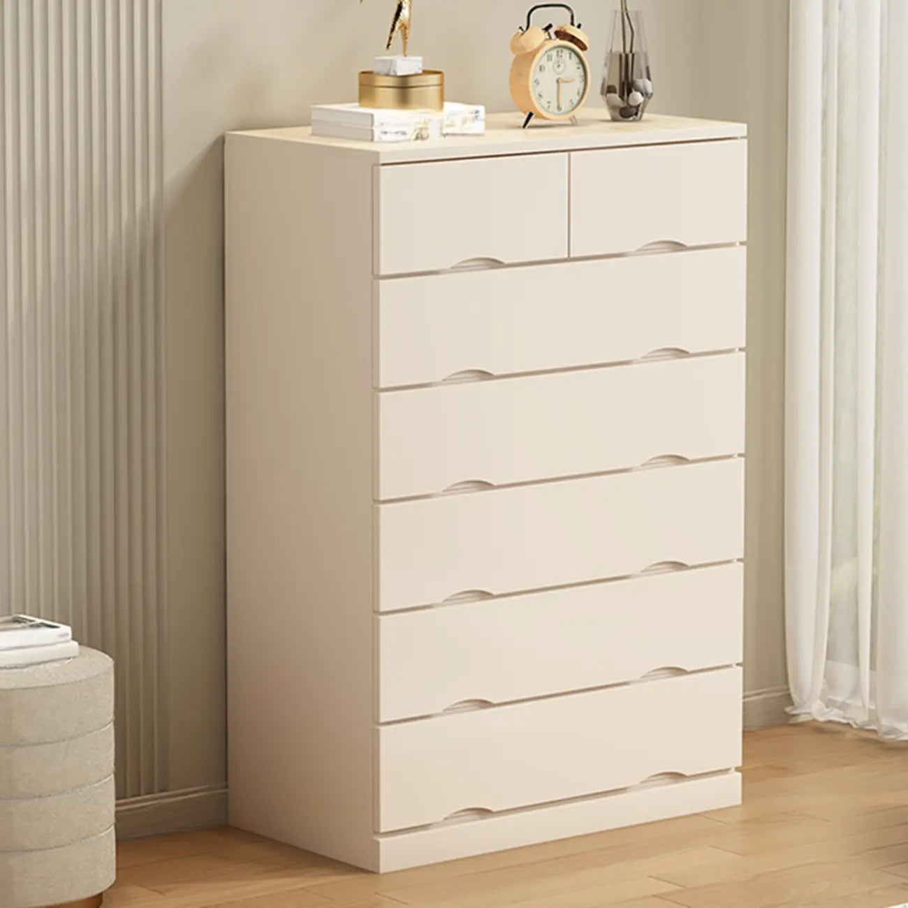 Commode industrielle en bois massif à 5 tiroirs pour chambre à coucher