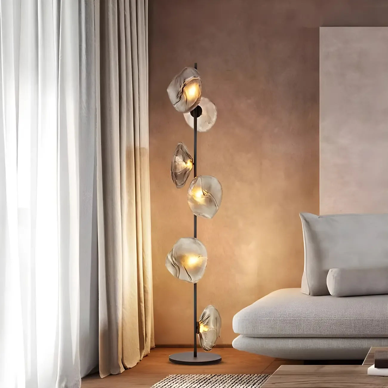 Lampada da terra geometrica Art Déco a 6 luci in vetro trasparente Nera/Oro