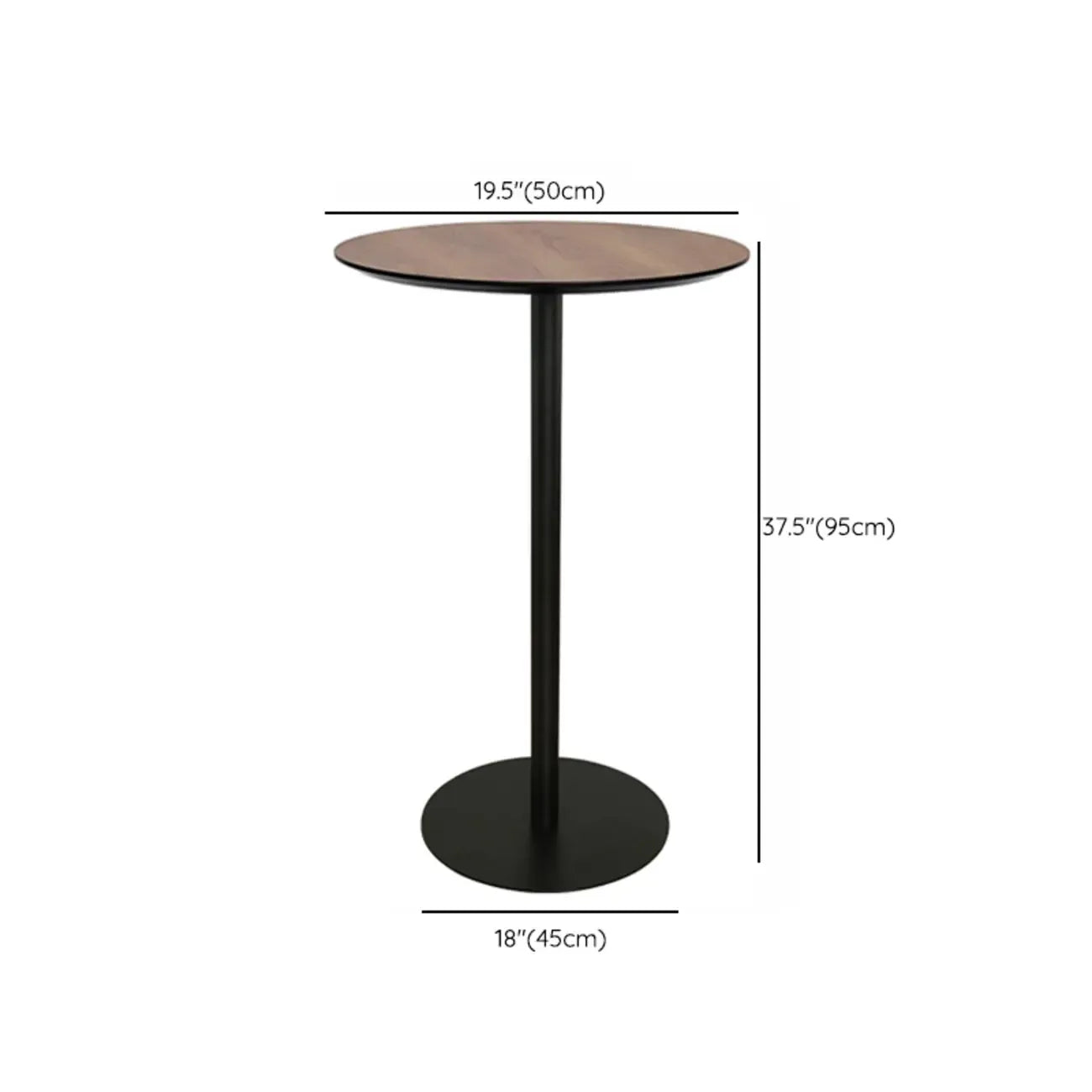 Table de bar élégante en bois avec piètement en métal noir pour café