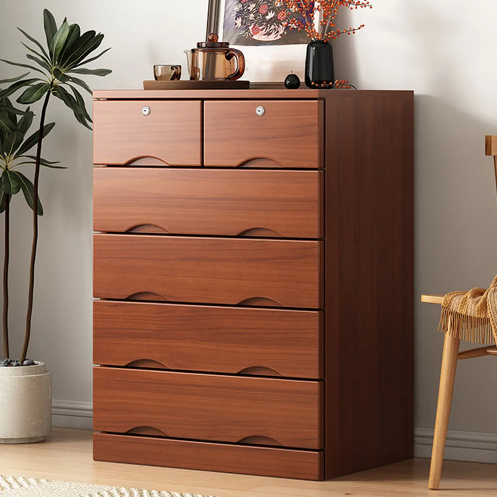 Commode industrielle en bois massif à 5 tiroirs pour chambre à coucher