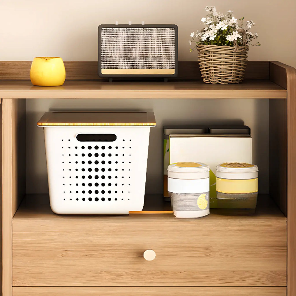 Meuble indépendant marron avec porte coulissante et étagère extérieure