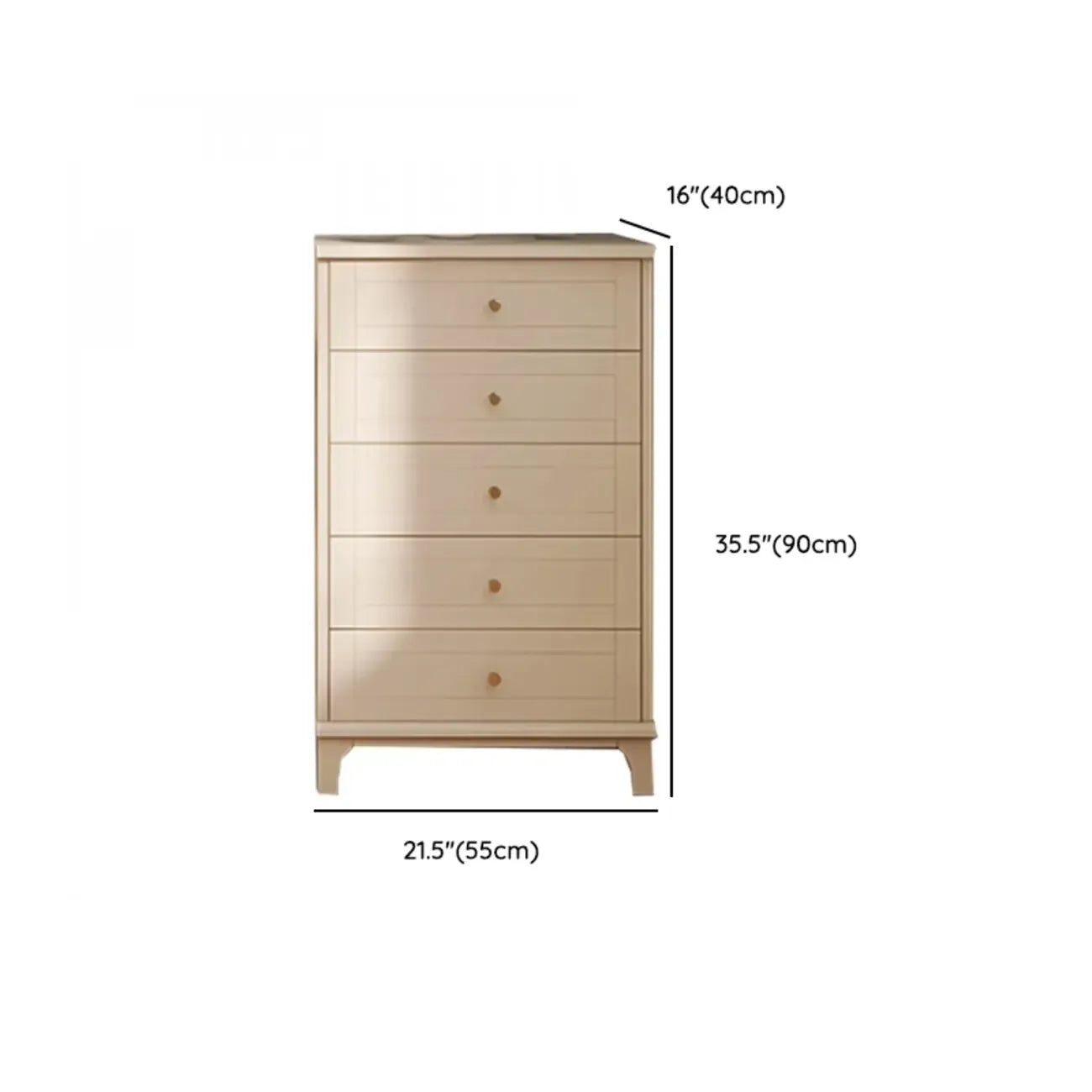 Commode moderne en bois blanc cassé à 5 tiroirs pour chambre à coucher
