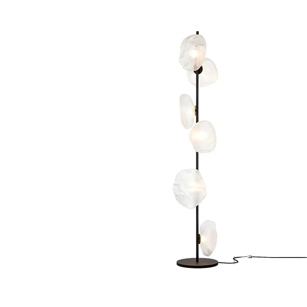 Lampada da terra geometrica Art Déco a 6 luci in vetro trasparente Nera/Oro
