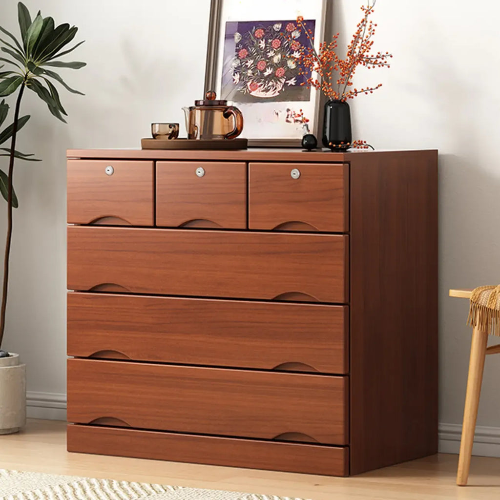 Commode industrielle en bois massif à 5 tiroirs pour chambre à coucher