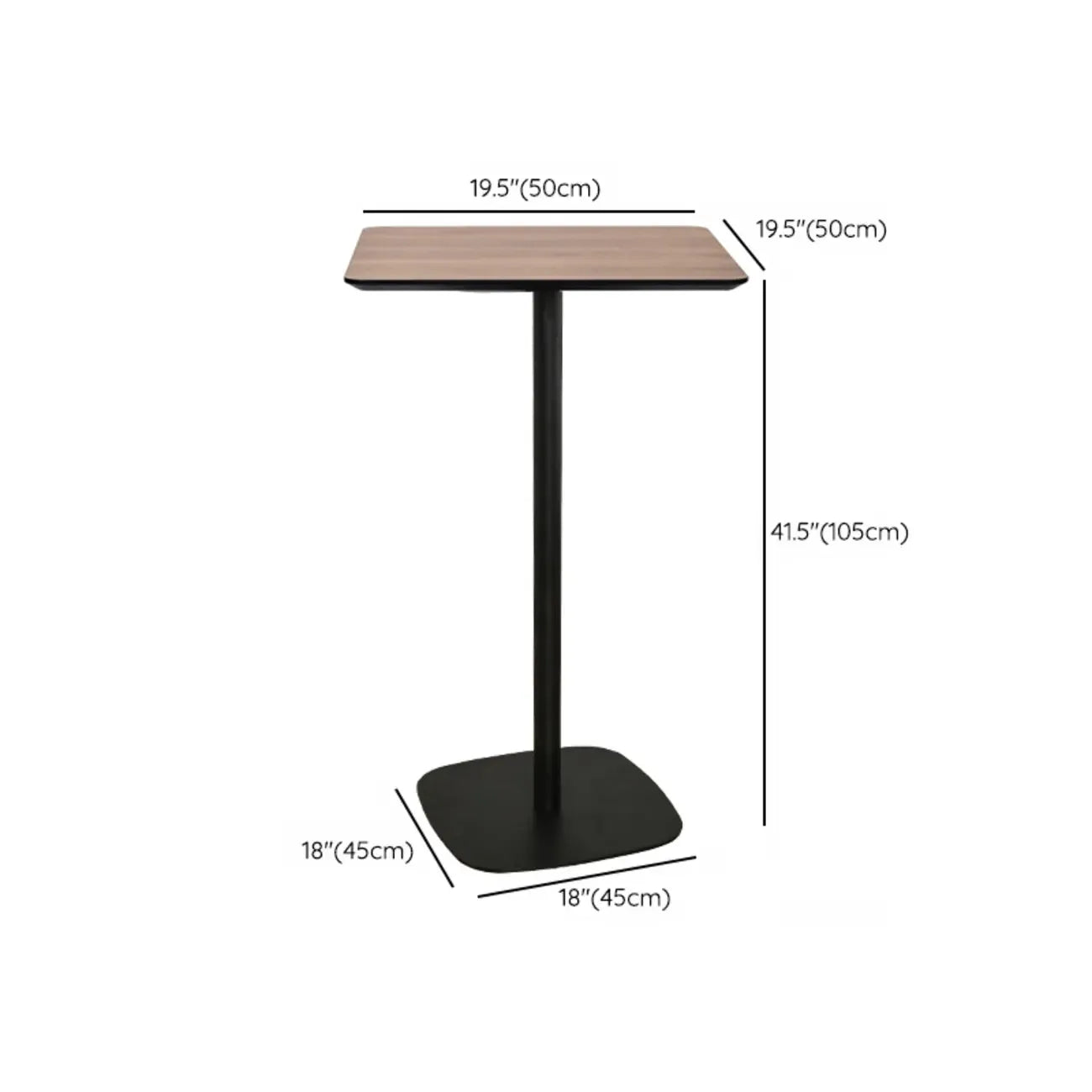 Table de bar élégante en bois avec piètement en métal noir pour café