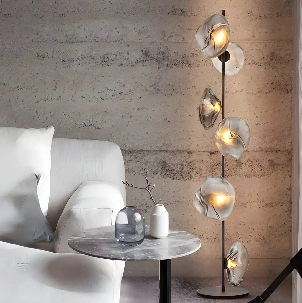Lampada da terra geometrica Art Déco a 6 luci in vetro trasparente Nera/Oro