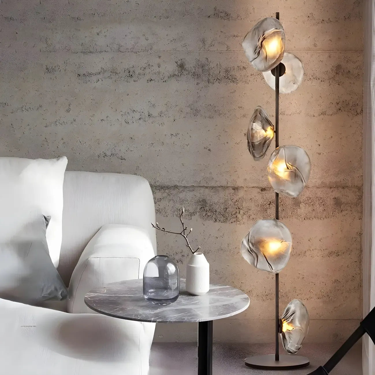 Lampada da terra geometrica Art Déco a 6 luci in vetro trasparente Nera/Oro